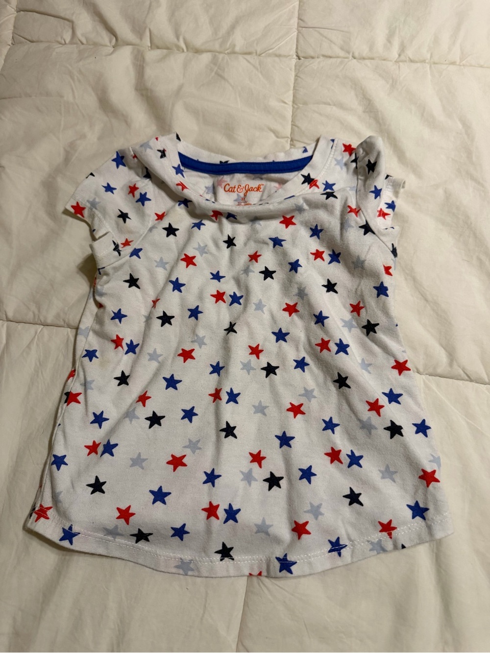 Cat & Jack White Short Sleeve Tee with Red & Blue Stars